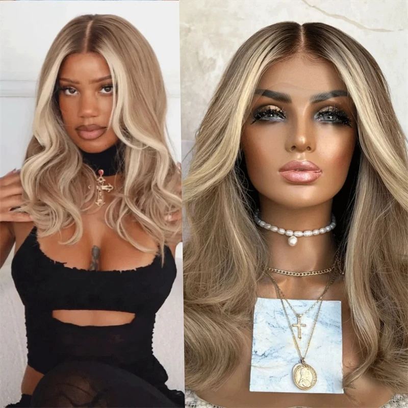 Ombre Blonde 13X4 Transparent Lace Front Synthetic Hair Wig Brown Root Body Wave Ash Blonde Closure Wig Pre Plucked For Party
Ombre Blonde 13X4 Transparent Lace Front Synthetic Hair Wig Brown Root Body Wave Ash Blonde Closure Wig Pre Plucked For Party