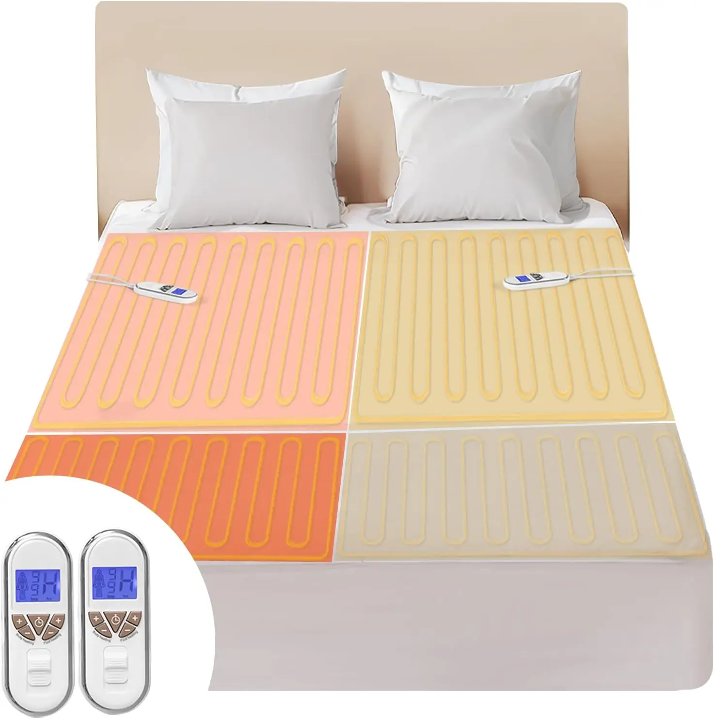 King Size Multi-Zone Electric Heated Mattress Pad, 78x80 Inches, Dual Controllers, 9 Heat Settings, Auto Off, Washable
King Size Multi-Zone Electric Heated Mattress Pad, 78x80 Inches, Dual Controllers, 9 Heat Settings, Auto Off, Washable