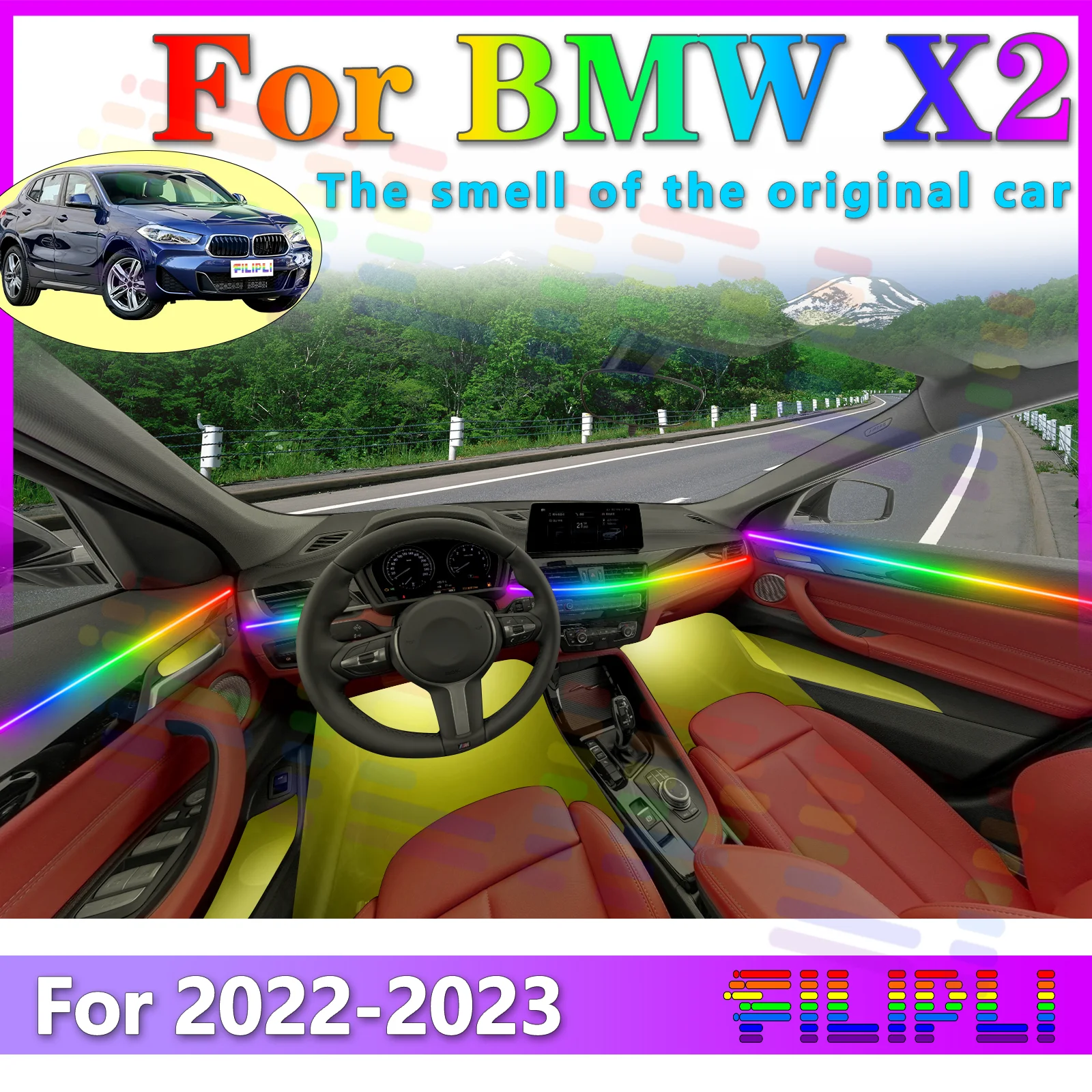 FILIPLI для BMW X2 F39, интерьер RGB Symphony, окружающее освещение, светодиодная лента, приложение, 64 цвета, несколько цветовых комбинаций, усиление вождения, Ambia
FILIPLI для BMW X2 F39, интерьер RGB Symphony, окружающее освещение, светодиодная лента, приложение, 64 цвета, несколько цветовых комбинаций, усиление вождения, Ambia