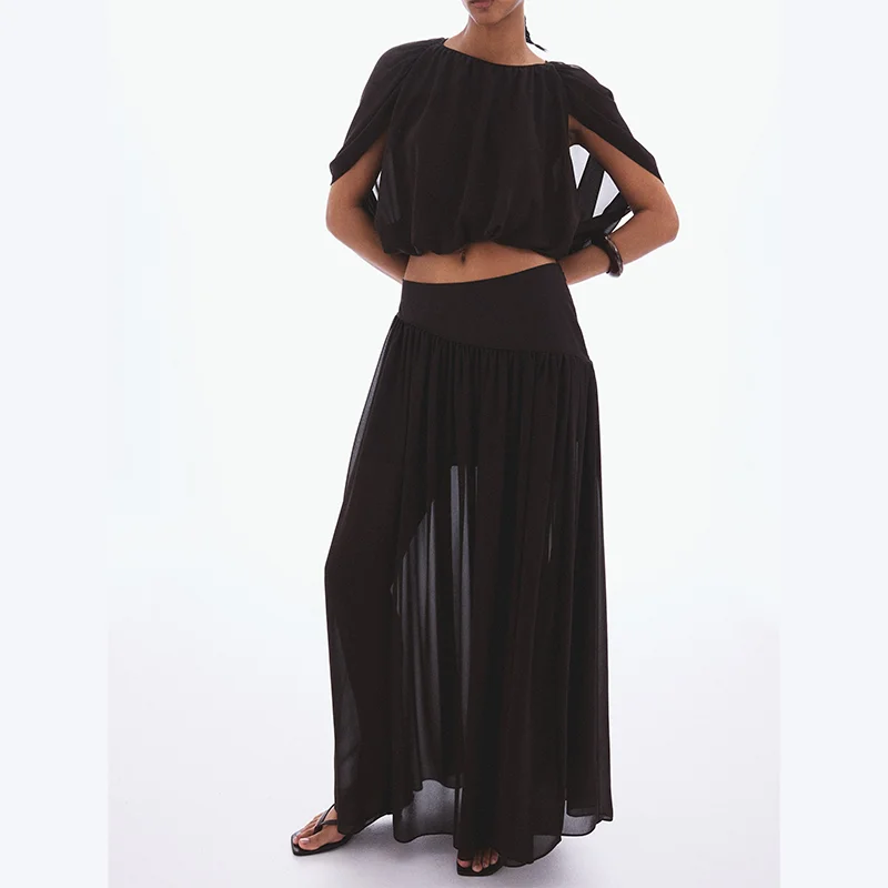 Sheer Flowy Cape Sleeve Cropped Top Pleated Maxi Skirt Two Piece Set for Daily Commute Vacation Casual Party 2026 Y2K Lady Dress
Sheer Flowy Cape Sleeve Cropped Top Pleated Maxi Skirt Two Piece Set for Daily Commute Vacation Casual Party 2026 Y2K Lady Dress