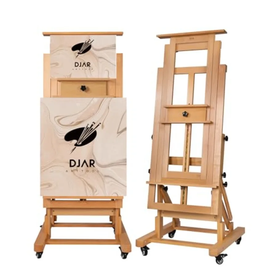 Extra Large H-Frame Art Easel for studio use, solid beechwood, natural color, heavy duty with movable tilt and flat positioning
Extra Large H-Frame Art Easel for studio use, solid beechwood, natural color, heavy duty with movable tilt and flat positioning