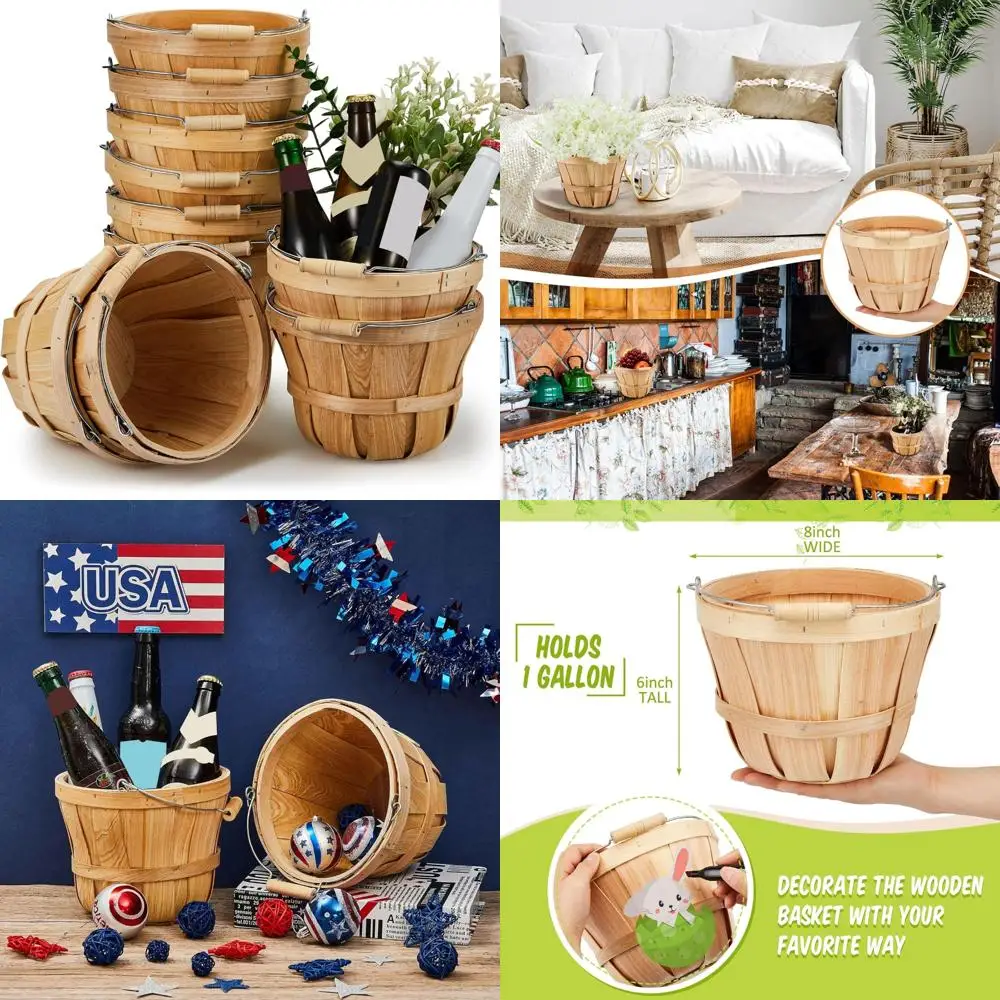 Round Wooden Baskets Set of 10, Easter Decorative Fruit Buckets with Handles, 5.9 x 7.5 Portable Wood Harvest Baskets for Garden
Round Wooden Baskets Set of 10, Easter Decorative Fruit Buckets with Handles, 5.9 x 7.5 Portable Wood Harvest Baskets for Garden