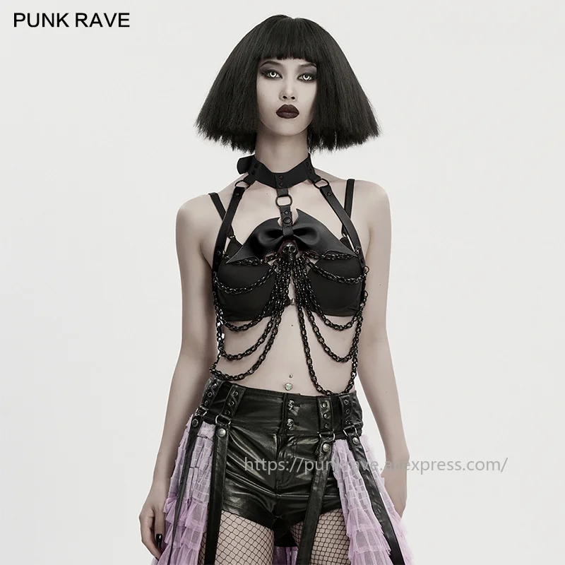 PUNK RAVE Women's Punk Bat Skull Chest Chain Detachable Bow Girlishness Rebellion Vanguard Halloween Cosplay Accessories
PUNK RAVE Women's Punk Bat Skull Chest Chain Detachable Bow Girlishness Rebellion Vanguard Halloween Cosplay Accessories