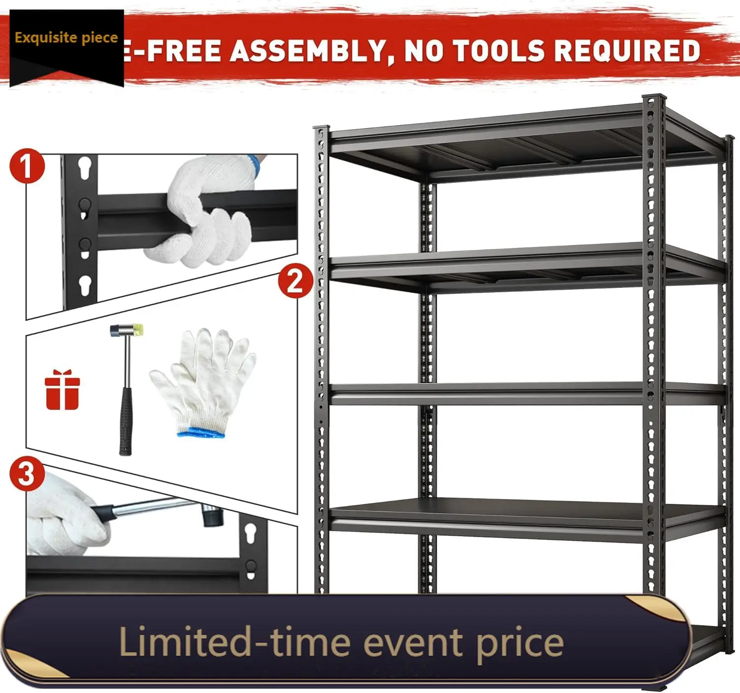 REIBII 72" H Garage Shelving Load 2500 LBS, Heavy Duty Storage Shelves, 5-Tier Adjustable Garage Shelves for Warehouse, Basement
REIBII 72" H Garage Shelving Load 2500 LBS, Heavy Duty Storage Shelves, 5-Tier Adjustable Garage Shelves for Warehouse, Basement