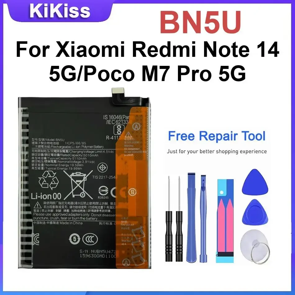 Mobile Phone Battery For Xiaomi Redmi Note 14 5G/Poco M7 Pro 5G,BN5U Rechargeble Batteries
Mobile Phone Battery For Xiaomi Redmi Note 14 5G/Poco M7 Pro 5G,BN5U Rechargeble Batteries