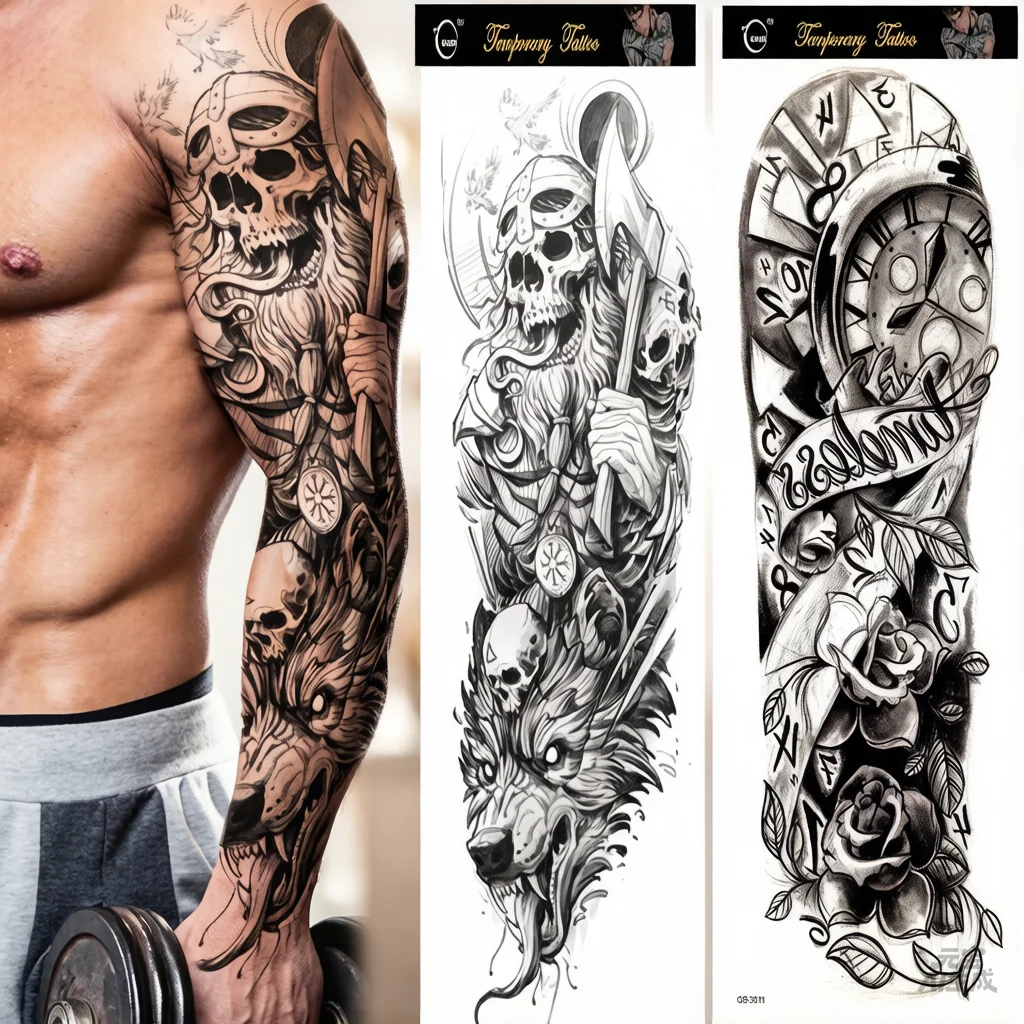 Men's Temporary Tattoos Black and White Sleeve Arm Fake Tattoo Stickers Skull Wolf Rose Clock Gothic Totem Waterproof Body Art
Men's Temporary Tattoos Black and White Sleeve Arm Fake Tattoo Stickers Skull Wolf Rose Clock Gothic Totem Waterproof Body Art
