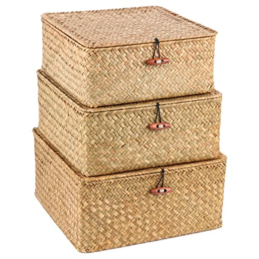 3-Pack Square Seagrass Storage Bins with Lids - Sturdy Woven Baskets for Organizing, Decorative Artisan Cube Box for Bathroom,
3-Pack Square Seagrass Storage Bins with Lids - Sturdy Woven Baskets for Organizing, Decorative Artisan Cube Box for Bathroom,