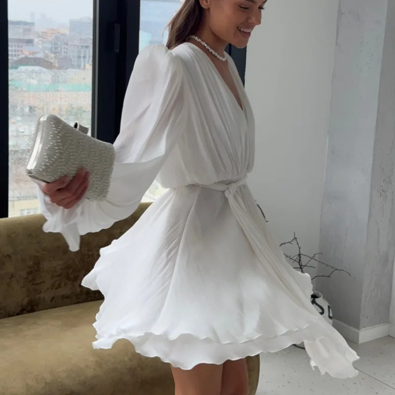 Lace Up Flowy Aline Dress Celebrity Loose Outfits Autumn Women Corset Folds Mini Party Dress Elegant Y2K Puff Long Sleeve V Neck
Lace Up Flowy Aline Dress Celebrity Loose Outfits Autumn Women Corset Folds Mini Party Dress Elegant Y2K Puff Long Sleeve V Neck