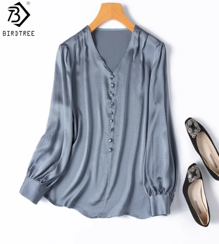 Birdtree 19MM 93% Mulberry Silk 7% Spandex Shirt,Women Pearl Satin Full Sleeve V-neck Grey Blue Summer Loose Blouse T58730JF
Birdtree 19MM 93% Mulberry Silk 7% Spandex Shirt,Women Pearl Satin Full Sleeve V-neck Grey Blue Summer Loose Blouse T58730JF