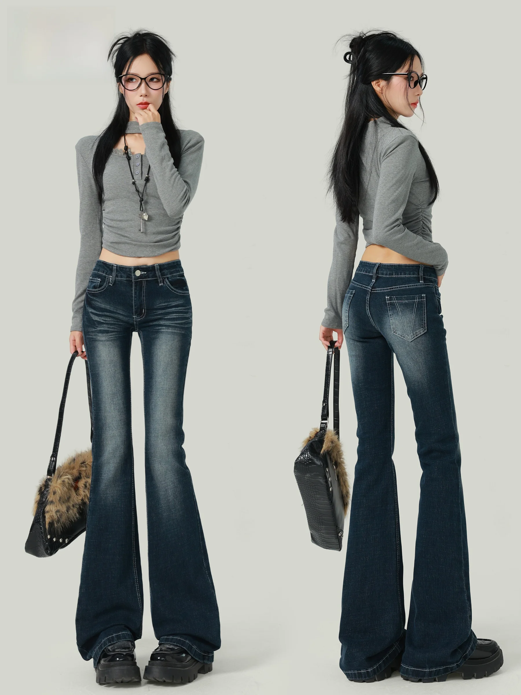 Low Waist Bell Bottom Denim Jeans Women's Style Slimming Elastic Casual Cotton Polyester Blend Jeans High Waist Button Closure
Low Waist Bell Bottom Denim Jeans Women's Style Slimming Elastic Casual Cotton Polyester Blend Jeans High Waist Button Closure