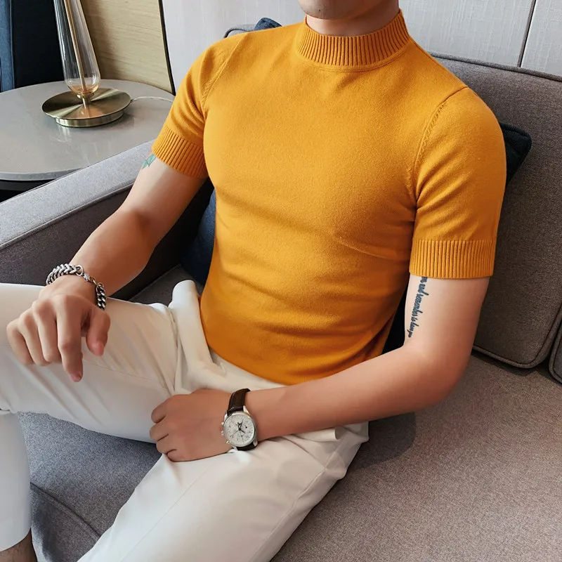 Spring Summer Half Turtleneck Knitted Jumpers T-shirts Men's Slim Casual Stretch Tight Solid Color Short-sleeved T-shirt Sweater
Spring Summer Half Turtleneck Knitted Jumpers T-shirts Men's Slim Casual Stretch Tight Solid Color Short-sleeved T-shirt Sweater