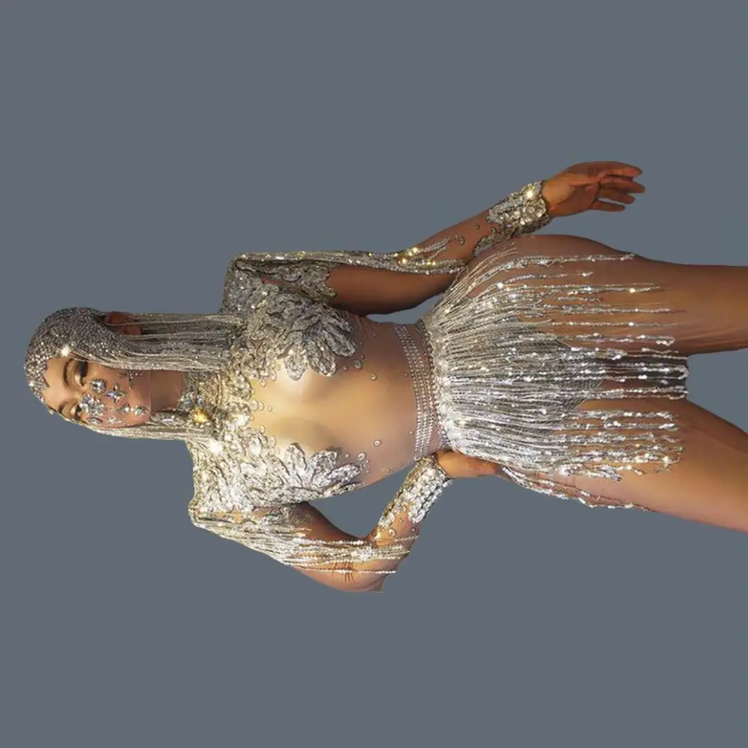 Classic Sequins Tassel Sexy Bodysuit 2Pieces Set Dance Show Costume Nightclub Spring Party Stage Outfit Fancy Bodysuit Nainiang
Classic Sequins Tassel Sexy Bodysuit 2Pieces Set Dance Show Costume Nightclub Spring Party Stage Outfit Fancy Bodysuit Nainiang