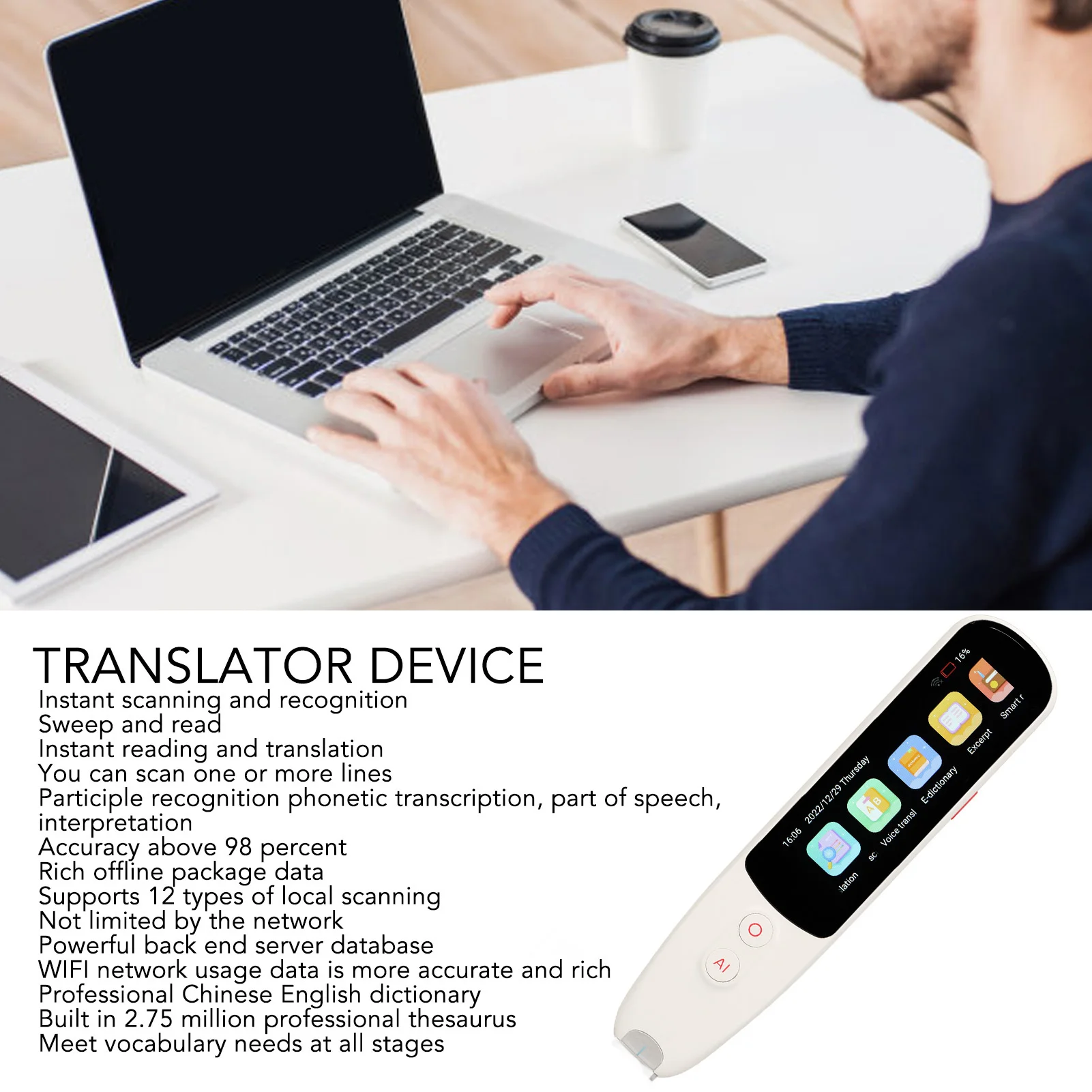 Translator Device Language Translator Pen Smart 134 Languages WiFi Portable Scan Translation Pen for Learning Business Travel
Translator Device Language Translator Pen Smart 134 Languages WiFi Portable Scan Translation Pen for Learning Business Travel