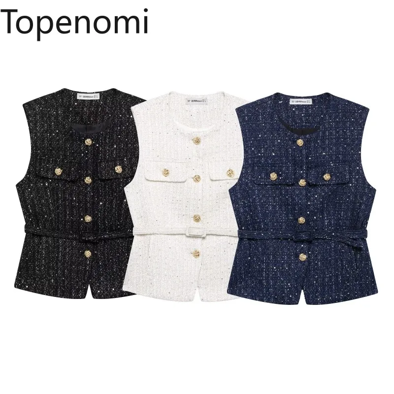 Topenomi Elegant Sequin Waistcoat Vest Women Spring Summer Metal Button Belt Waist Sleeveless Jackets Fashion Versatile Coat Top
Topenomi Elegant Sequin Waistcoat Vest Women Spring Summer Metal Button Belt Waist Sleeveless Jackets Fashion Versatile Coat Top
