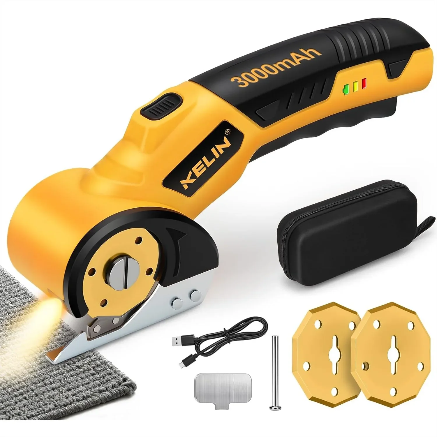 3000mAh Cordless Electric Scissors with Titanium Blades, Safety Lock & LED Light, 300RPM, 4V, for Fabric Cardboard Carpet Plastic Leather
3000mAh Cordless Electric Scissors with Titanium Blades, Safety Lock & LED Light, 300RPM, 4V, for Fabric Cardboard Carpet Plastic Leather