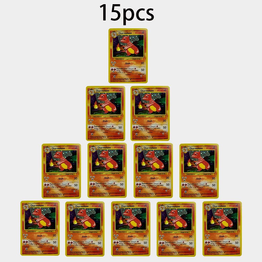 15Pcs PTCG Charmeleon Cards Vintage Base Set Holo Rare Flash Anime Trading Cards Collectible Game Card Toy Fans Birthday Gift
15Pcs PTCG Charmeleon Cards Vintage Base Set Holo Rare Flash Anime Trading Cards Collectible Game Card Toy Fans Birthday Gift