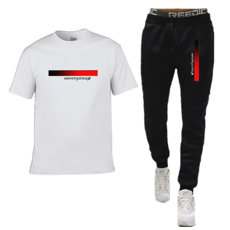 New men's fashionable letter gradient printed breathable T-shirt and drawstring pants set suitable for outdoor casual wear
New men's fashionable letter gradient printed breathable T-shirt and drawstring pants set suitable for outdoor casual wear