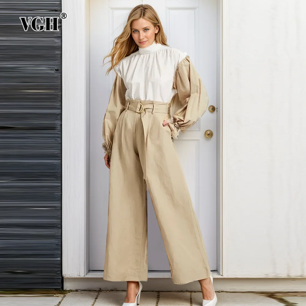 VGH Minimalist Two Piece Set For Women Round Neck Long Sleeve Spliced Lace Up Tops High Waist Wide Leg Pants Casual Sets Female
VGH Minimalist Two Piece Set For Women Round Neck Long Sleeve Spliced Lace Up Tops High Waist Wide Leg Pants Casual Sets Female