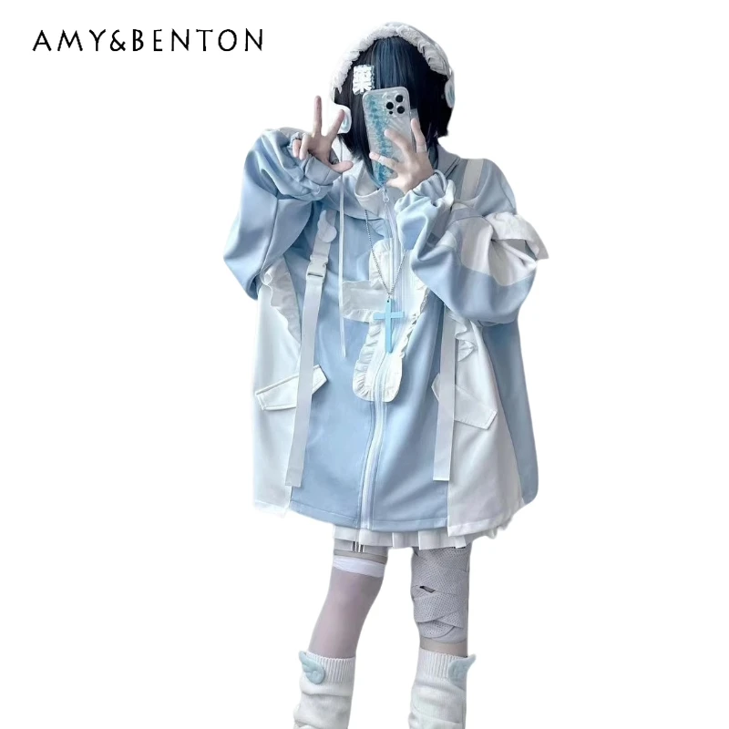 Japanese Light Blue Splicing Hooded Subculture Women's Jacket 2025 Spring Autumn New Loose Slimming Versatile Shorts Sets Ladies
Japanese Light Blue Splicing Hooded Subculture Women's Jacket 2025 Spring Autumn New Loose Slimming Versatile Shorts Sets Ladies