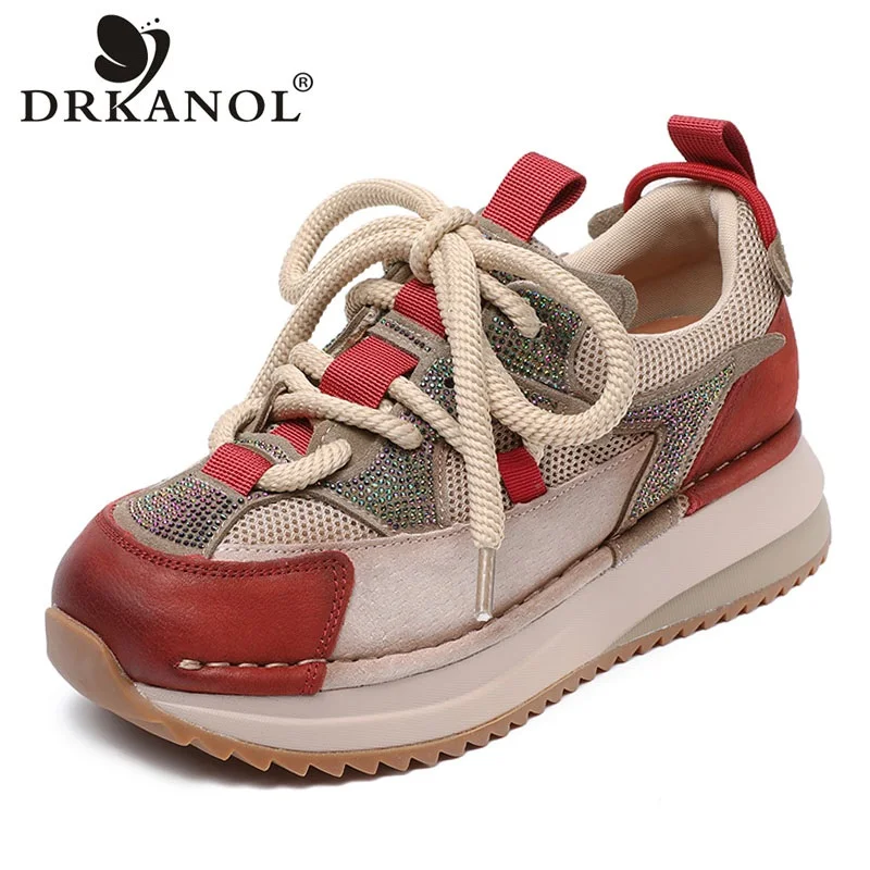 DRKANOL/Новый дизайн, повседневные кроссовки на массивной платформе, женские разноцветные туфли из натуральной кожи с воздушной сеткой на шнуровке и блестящими стразами
DRKANOL/Новый дизайн, повседневные кроссовки на массивной платформе, женские разноцветные туфли из натуральной кожи с воздушной сеткой на шнуровке и блестящими стразами