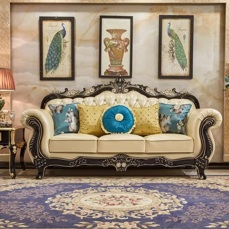 European leather sofa first layer cowhide combination living room luxury ebony size apartment solid wood carving flower furnitur
European leather sofa first layer cowhide combination living room luxury ebony size apartment solid wood carving flower furnitur