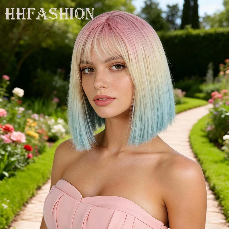 12 inch new rainbow colored short bangs synthetic wig, made of high-temperature silk material, with a built-in rose mesh cap
12 inch new rainbow colored short bangs synthetic wig, made of high-temperature silk material, with a built-in rose mesh cap