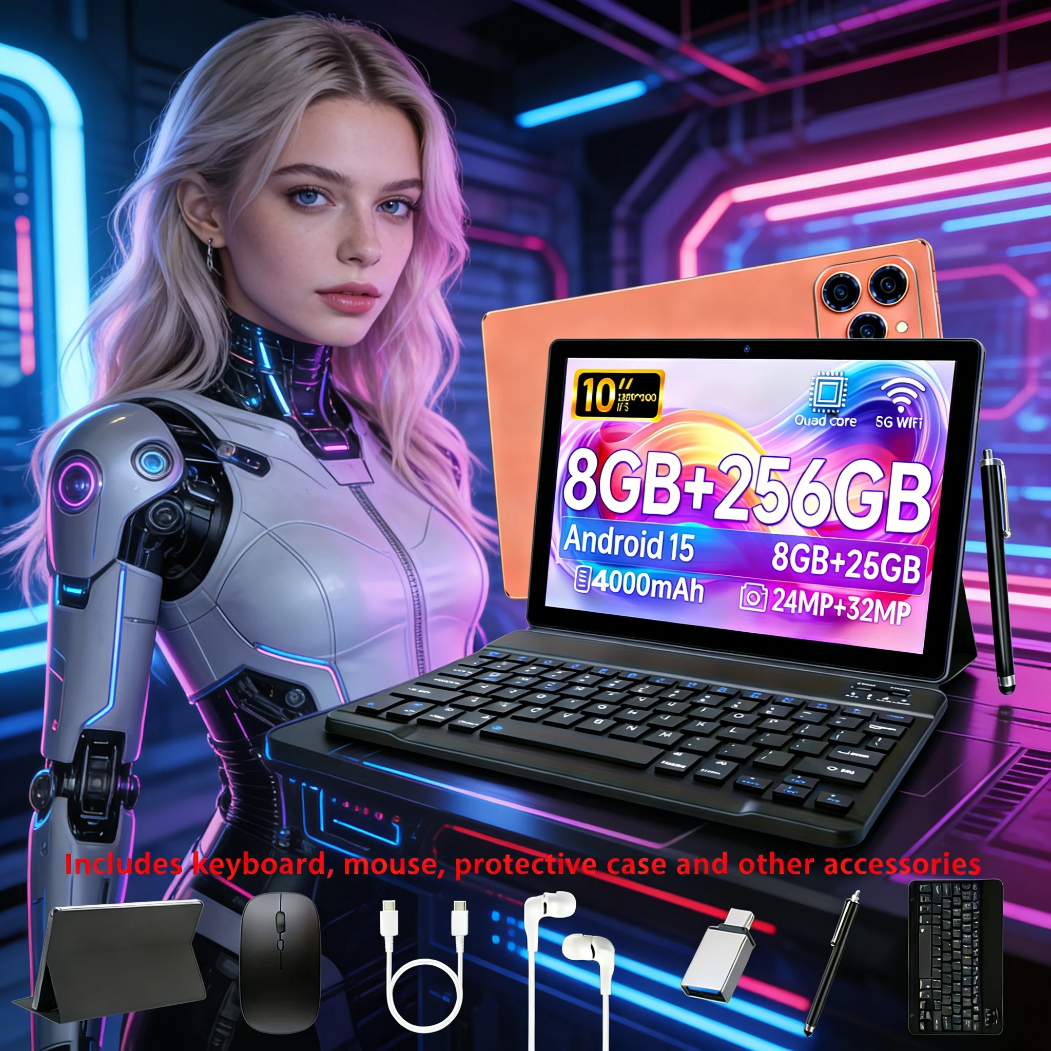 10-inch tablet PC, Android 15 system, quad-core processor, 8 GB +256GB storage, expandable up to 1TB, supports WiFi 6,
10-inch tablet PC, Android 15 system, quad-core processor, 8 GB +256GB storage, expandable up to 1TB, supports WiFi 6,