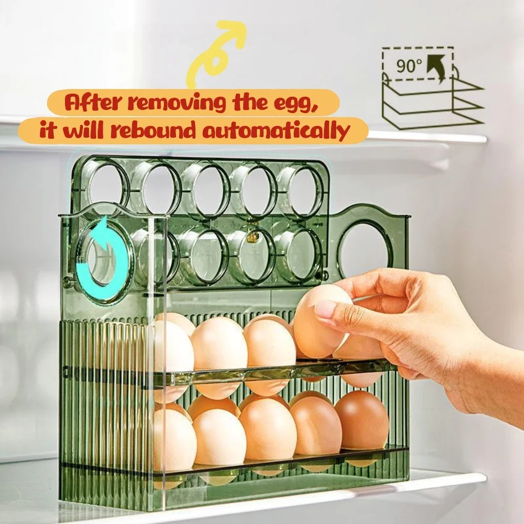 Automatic flipping egg rack storage box, date recording, refrigerator side door, freshness preservation storage egg tray
Automatic flipping egg rack storage box, date recording, refrigerator side door, freshness preservation storage egg tray
