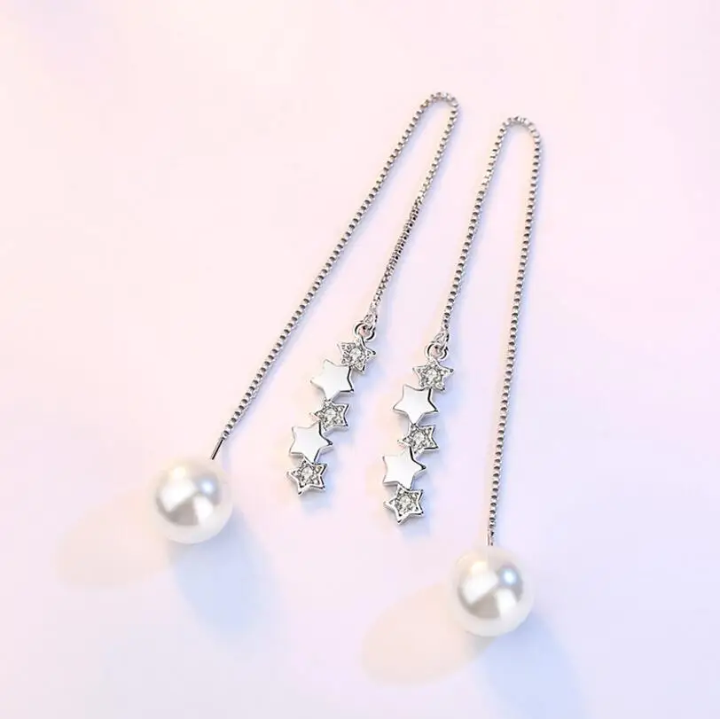 925 Sterling Silver Earrings 5 pcs Star Zirconia Simulated Pearl Long Tassel Earrings Ear Line pendientes brincos S-E270
925 Sterling Silver Earrings 5 pcs Star Zirconia Simulated Pearl Long Tassel Earrings Ear Line pendientes brincos S-E270