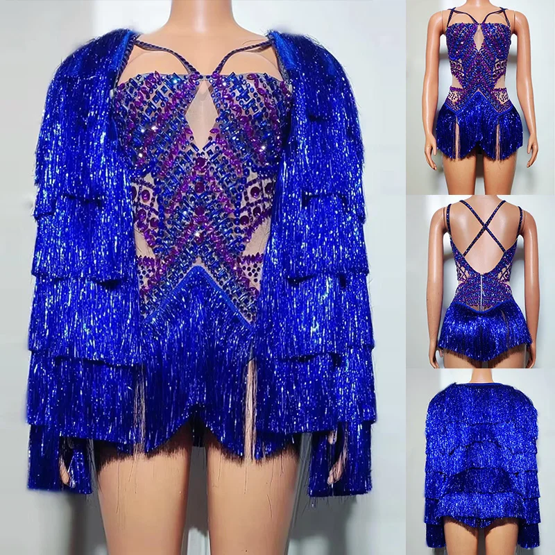 Sexy Gogo Dance Costume Blue Fringe Rhinestone Outfit Tassel Fluffy Coat Women Stage Clothes Festival Party Rave Clothing 1894
Sexy Gogo Dance Costume Blue Fringe Rhinestone Outfit Tassel Fluffy Coat Women Stage Clothes Festival Party Rave Clothing 1894