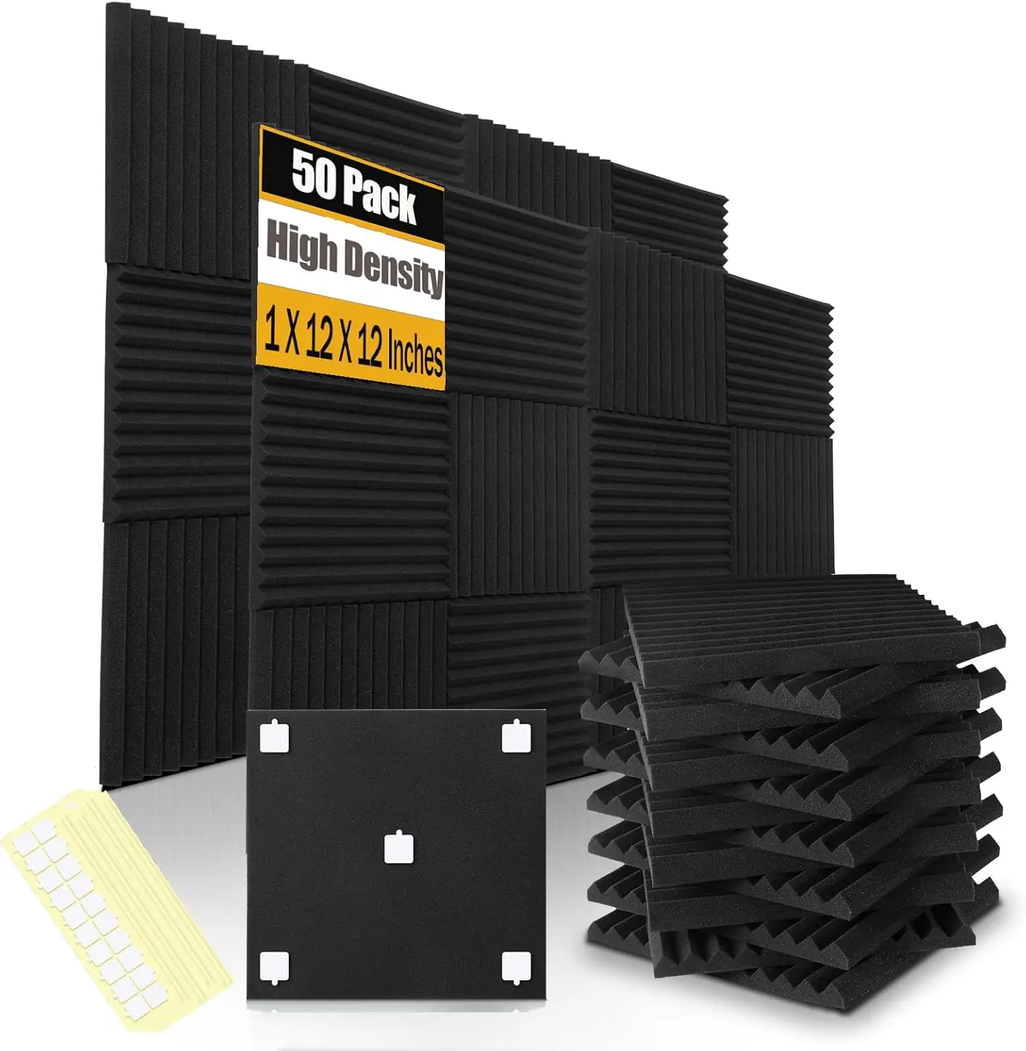 50 Pack Acoustic Foam Panels 1x12x12" Wedge Soundproof Studio Foam for Walls, Sound Absorbing & Insulation (Black)
50 Pack Acoustic Foam Panels 1x12x12" Wedge Soundproof Studio Foam for Walls, Sound Absorbing & Insulation (Black)