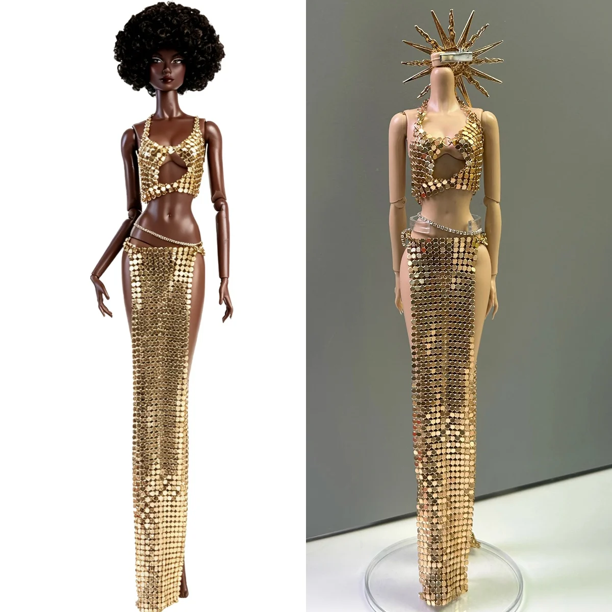 Sun Goddess Series Metal Sequin Vest+Sexy Slit Skirt+Luxury Diamond Waist Chain+Sun Headdress Set For 1/6 Babi Supermodel Doll
Sun Goddess Series Metal Sequin Vest+Sexy Slit Skirt+Luxury Diamond Waist Chain+Sun Headdress Set For 1/6 Babi Supermodel Doll