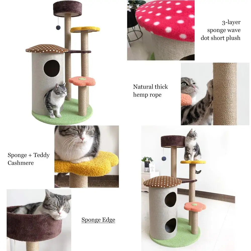 Multi-Level Cat Tower with Scratching Posts, Activity Center, and Mushroom House for Play and Rest
Multi-Level Cat Tower with Scratching Posts, Activity Center, and Mushroom House for Play and Rest