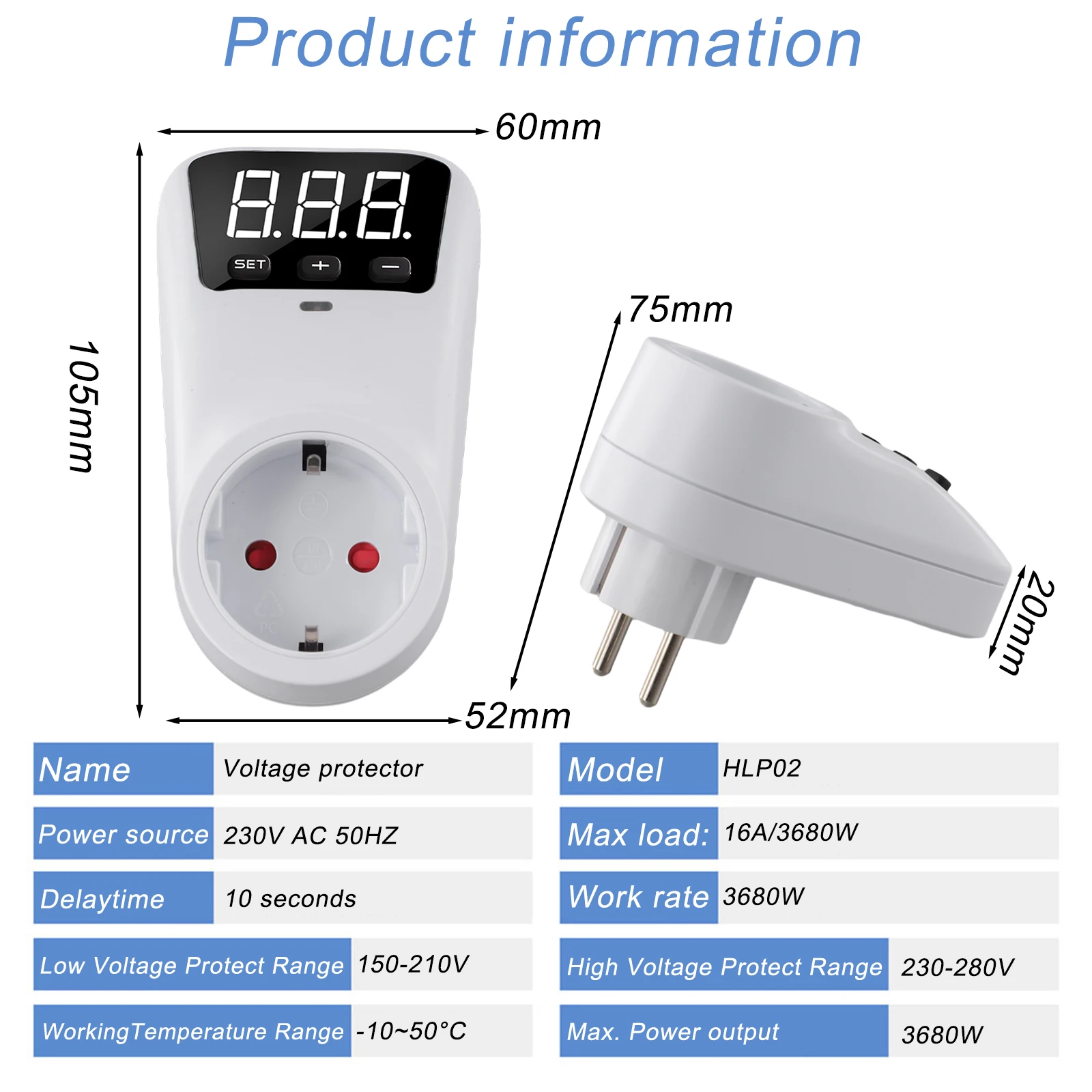 16A Voltage Protector Adjustable Voltage Protector Home Use Low Voltage Protection Delay Protection Easy Operation
16A Voltage Protector Adjustable Voltage Protector Home Use Low Voltage Protection Delay Protection Easy Operation
