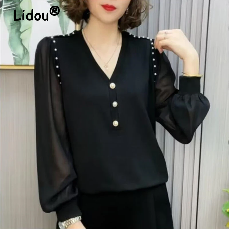 Women's Clothing Korean Fashion Beaded Chic Elegant Long Sleeve T-shirts Spring Autumn Ladies Casual V Neck Loose Pullover Tops
Women's Clothing Korean Fashion Beaded Chic Elegant Long Sleeve T-shirts Spring Autumn Ladies Casual V Neck Loose Pullover Tops