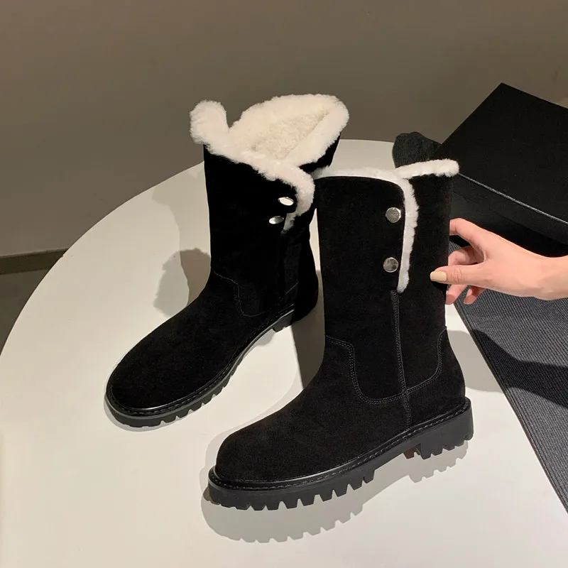 Pop Punk Women's Wool Mid-calf Boots Fashion Sewing Round Head Low Heel Suede Studded Leather Shoes for Women Fall/Winter
Pop Punk Women's Wool Mid-calf Boots Fashion Sewing Round Head Low Heel Suede Studded Leather Shoes for Women Fall/Winter