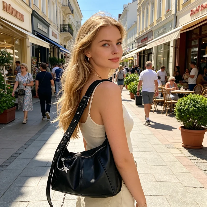 Y2K Star Charm Black Leather Shoulder Bag, Retro Ruched Hobo Bag with Adjustable Strap, Casual Crossbody Purse for Daily Use
Y2K Star Charm Black Leather Shoulder Bag, Retro Ruched Hobo Bag with Adjustable Strap, Casual Crossbody Purse for Daily Use
