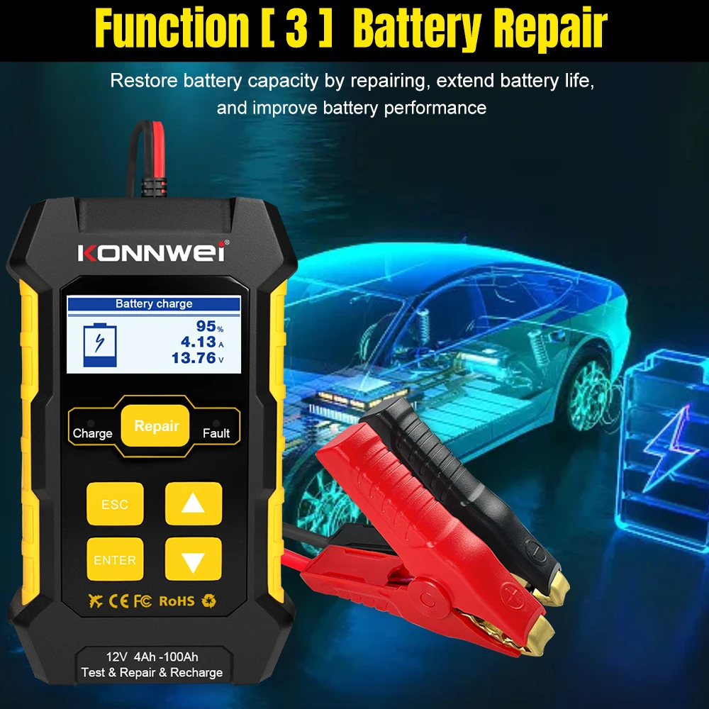 KONNWEI KW510 Full Automatic 12V Car Battery Tester 3in1 Pulse Repair Battery Chargers Wet Dry AGM Gel Lead Acid Car Repair Tool
KONNWEI KW510 Full Automatic 12V Car Battery Tester 3in1 Pulse Repair Battery Chargers Wet Dry AGM Gel Lead Acid Car Repair Tool