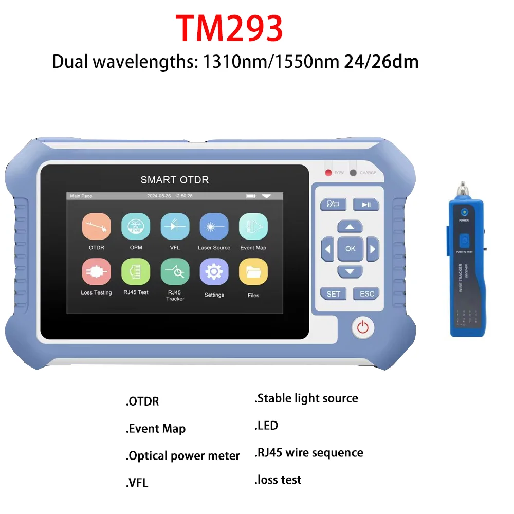 Mini 8 In 1 Smart OTDR 1310 1550nm 24/22dB With RJ45 Tracker Touch Screen OTDR TM293D Optical Time Domain Reflectometer
Mini 8 In 1 Smart OTDR 1310 1550nm 24/22dB With RJ45 Tracker Touch Screen OTDR TM293D Optical Time Domain Reflectometer
