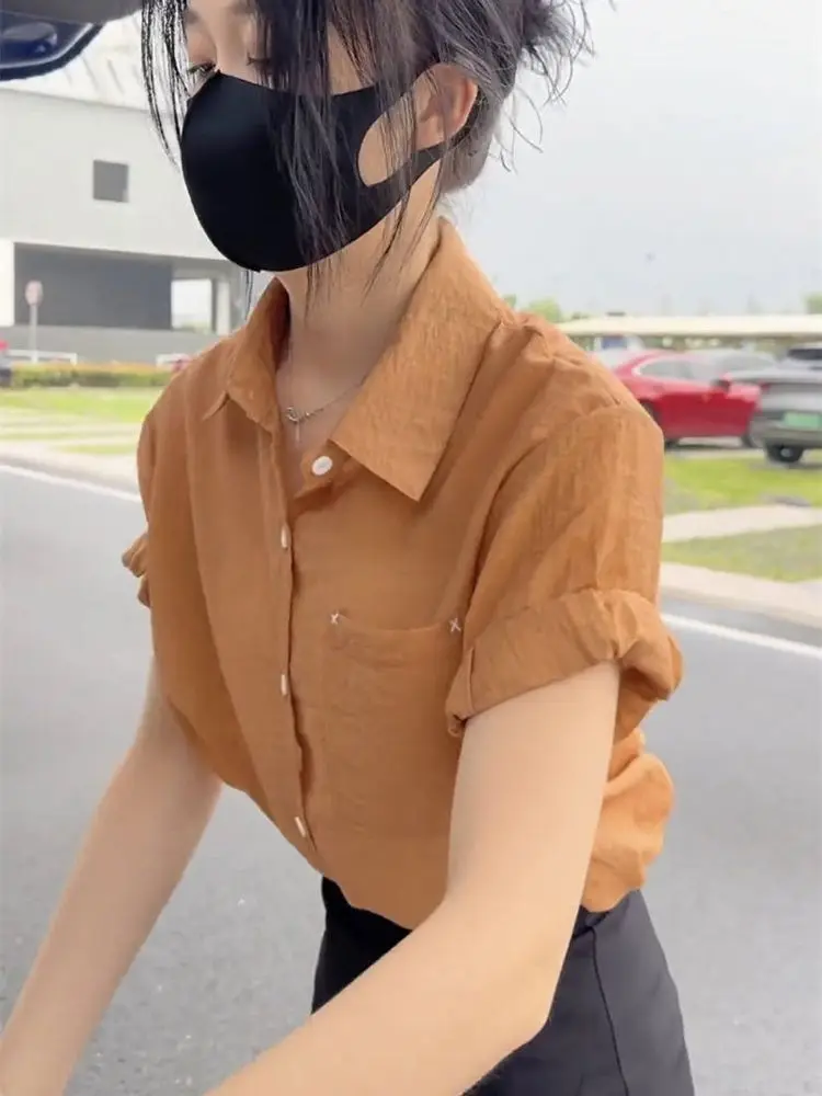 Summer Product Women's Solid Color Chiffon Shirt Short Sleeve Casual Shirt Women's Korean Casual Style Unique Top Women's E844
Summer Product Women's Solid Color Chiffon Shirt Short Sleeve Casual Shirt Women's Korean Casual Style Unique Top Women's E844