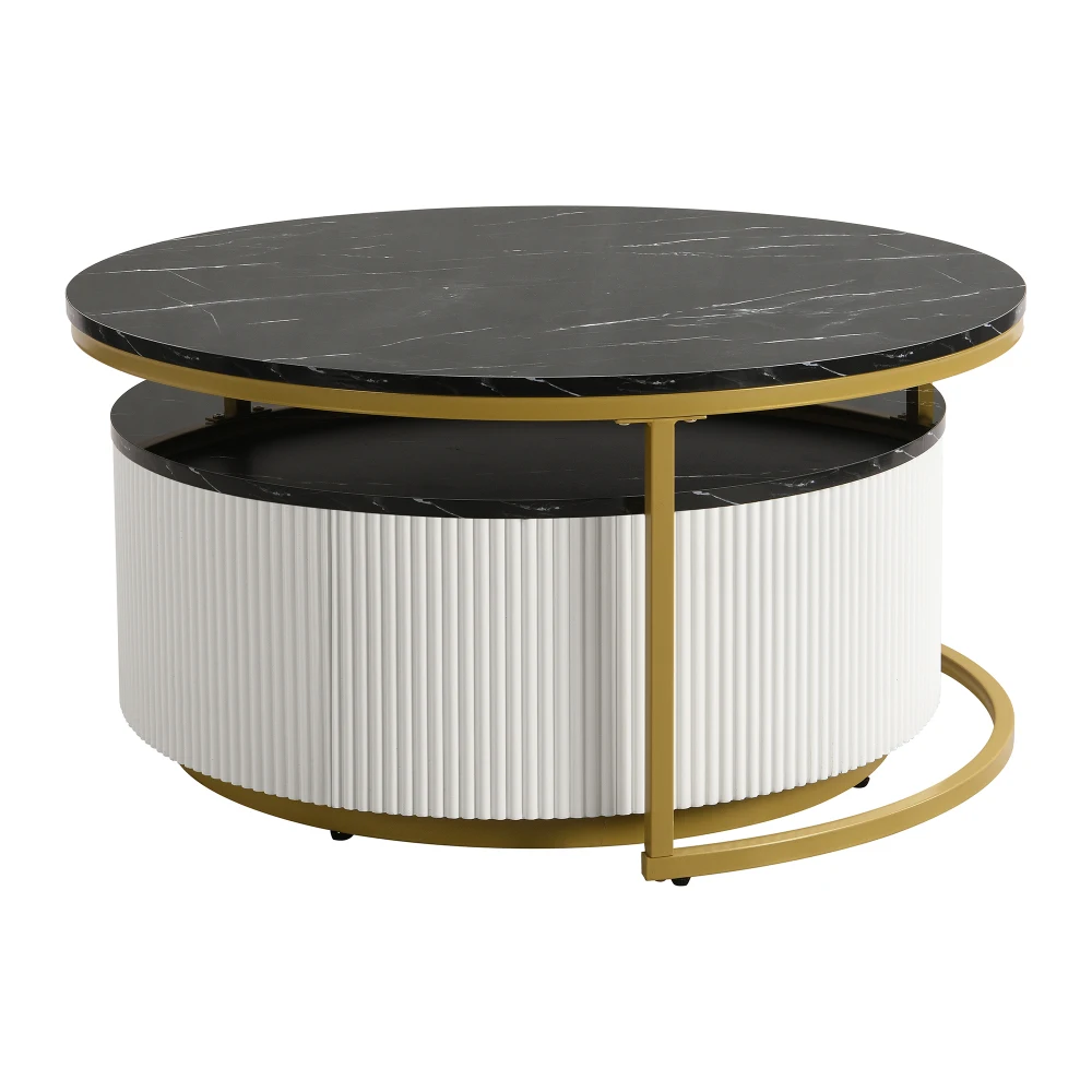 Modern Round Nesting Coffee Table Fluted with Drawer in Black & Gold in 31.5''
Modern Round Nesting Coffee Table Fluted with Drawer in Black & Gold in 31.5''