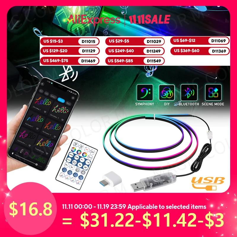 Vgetting 140/55.1inch Car Ambient Lights 2in1 Universal LED Symphony RGB Atmosphere Lamp USB APP Remote for Tesla Model 3 Y S X
Vgetting 140/55.1inch Car Ambient Lights 2in1 Universal LED Symphony RGB Atmosphere Lamp USB APP Remote for Tesla Model 3 Y S X