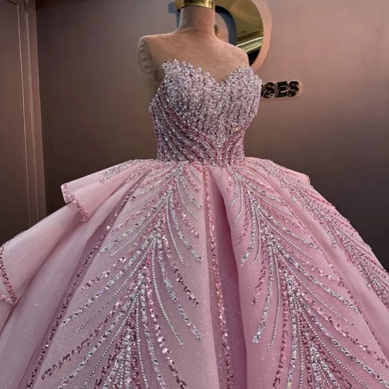 Pink Quinceanera Dress off-shoulder glitter crystal decal ruffle Long tail Bow vestidos de 15 Quinceanera Customize
Pink Quinceanera Dress off-shoulder glitter crystal decal ruffle Long tail Bow vestidos de 15 Quinceanera Customize