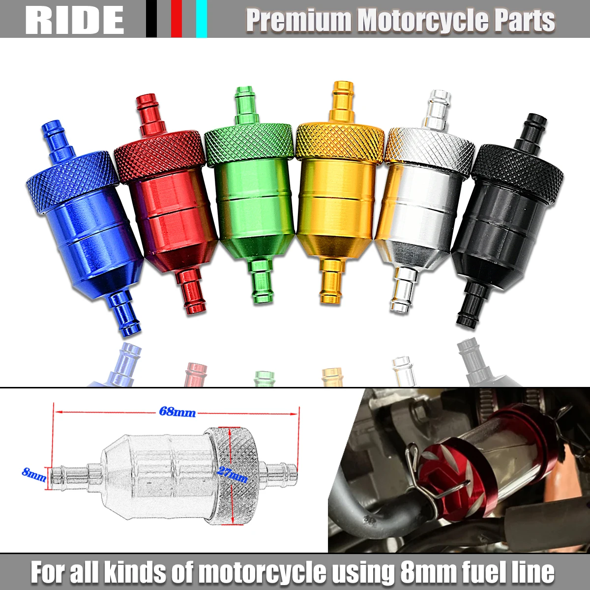 8mm CNC Aluminum Alloy Glass Motorcycle Gas Fuel Gasoline Oil Filter Moto Accessories For ATV Enduro Dirt Pit Bike MX Motocross
8mm CNC Aluminum Alloy Glass Motorcycle Gas Fuel Gasoline Oil Filter Moto Accessories For ATV Enduro Dirt Pit Bike MX Motocross