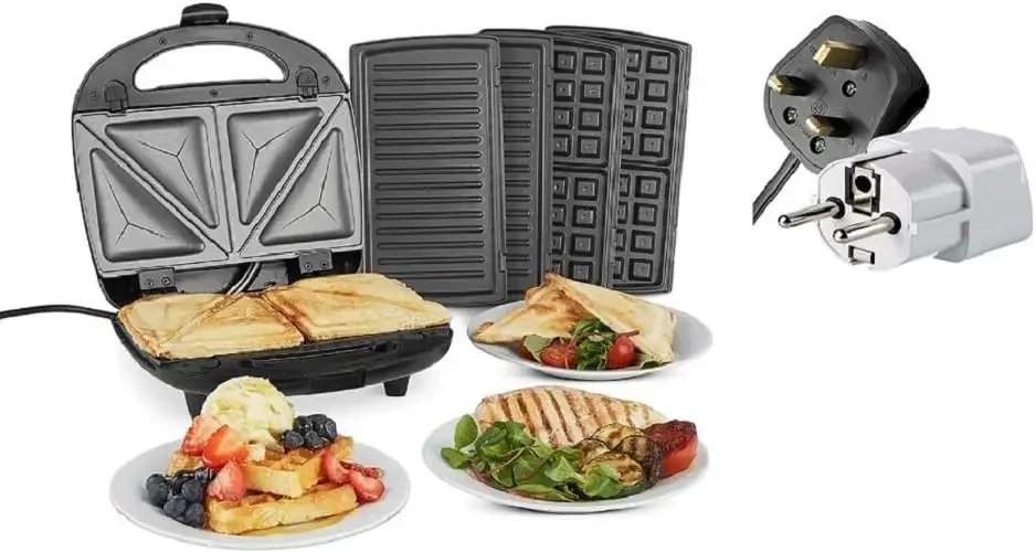 220 240 Volts 3 in 1 Sandwich/Panini Maker, Waffle Iron & Grill with Removable Plates - 700W - Stainless Steel | Bundle
220 240 Volts 3 in 1 Sandwich/Panini Maker, Waffle Iron & Grill with Removable Plates - 700W - Stainless Steel | Bundle