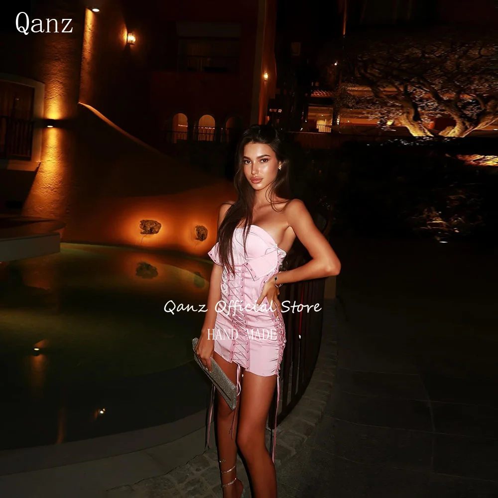 Qanz Sexy Mini Prom Dress Pink Satin Cocktail Party Gowns Sweethear Short Corset Back Special Occasion for Women Customized
Qanz Sexy Mini Prom Dress Pink Satin Cocktail Party Gowns Sweethear Short Corset Back Special Occasion for Women Customized