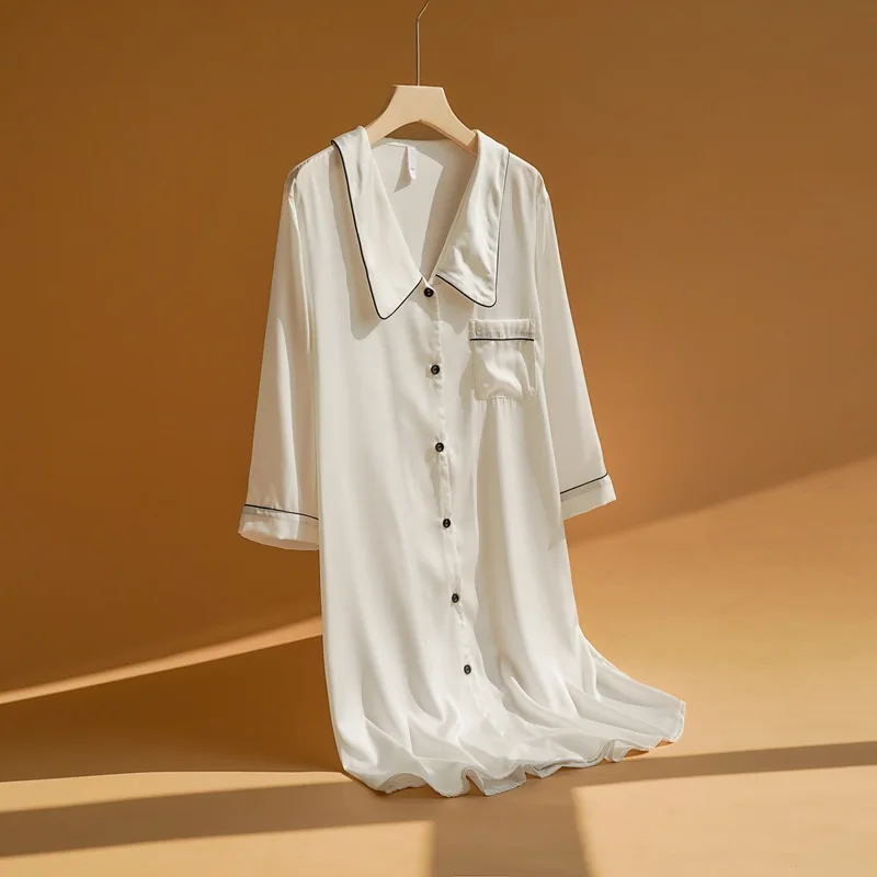 Casual Nightdress Sleepwear Women Nightgown Lounge Wear Soft Lingerie Loose Satin Silk Home Dressing Gown Loose Nightwear
Casual Nightdress Sleepwear Women Nightgown Lounge Wear Soft Lingerie Loose Satin Silk Home Dressing Gown Loose Nightwear
