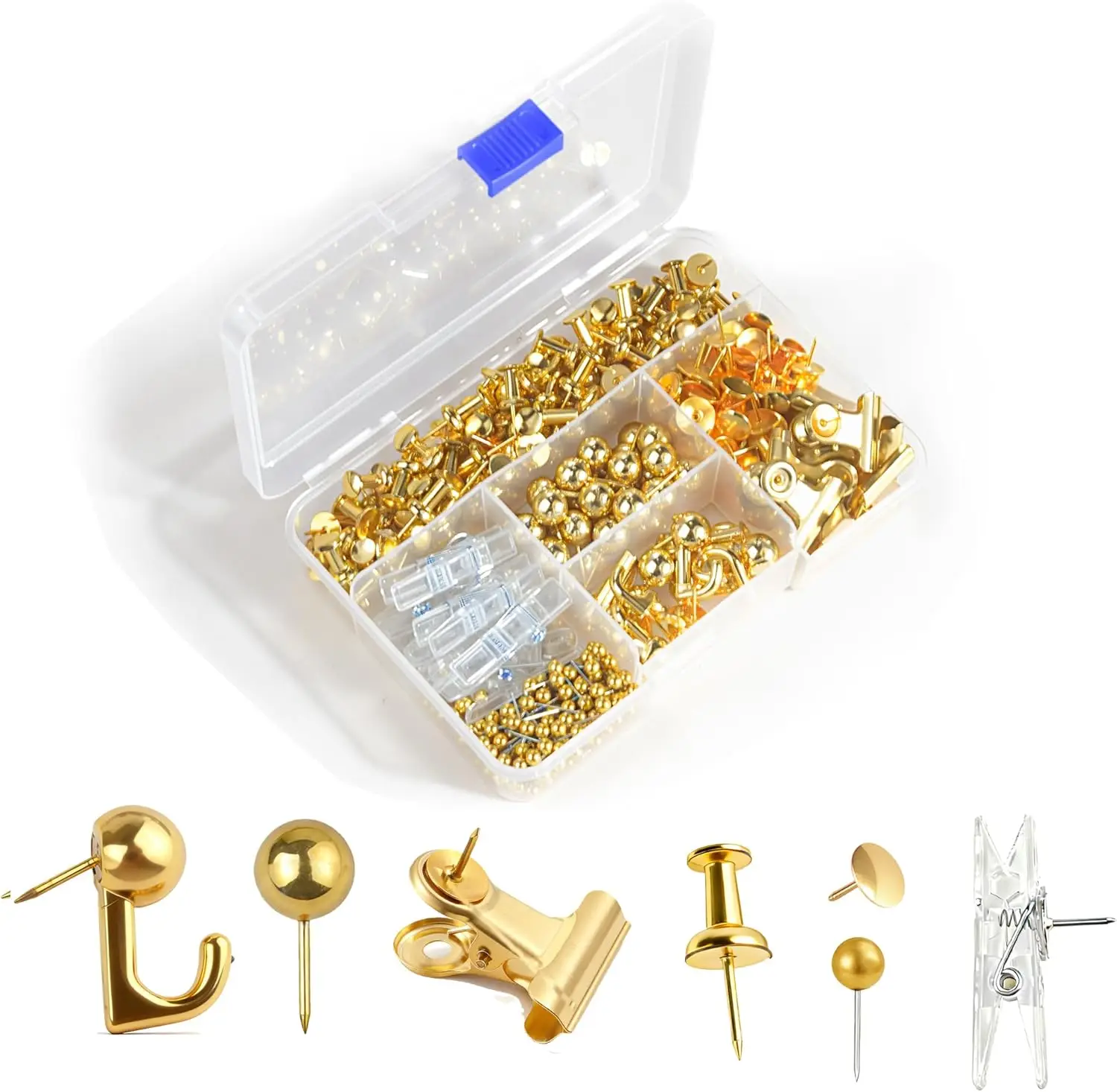 400 Pcs Gold Push Pins Set, 7 Styles Decorative Thumb Tacks for Cork Board, Bulletin Boards, Home Office
400 Pcs Gold Push Pins Set, 7 Styles Decorative Thumb Tacks for Cork Board, Bulletin Boards, Home Office
