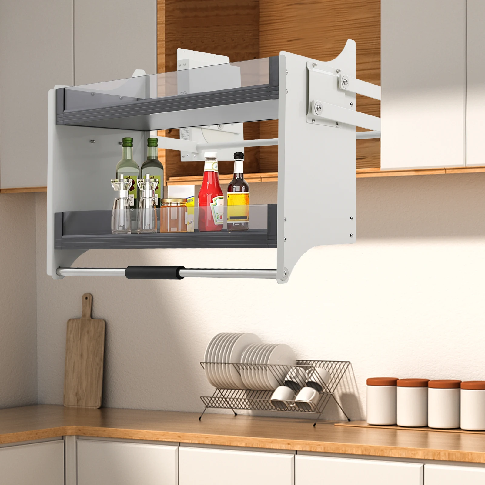 Pull Out Cabinet Organizer Drop Down Shelf with Glass Shelves White Kitchen Storage Rack Easy Access for Upper Cabinets
Pull Out Cabinet Organizer Drop Down Shelf with Glass Shelves White Kitchen Storage Rack Easy Access for Upper Cabinets