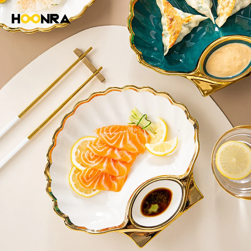 HOONRA 8 inch Creative Shell Dinner Plate Under-glazed Ceramic Dinner Dishes Dessert Tray Golden Edge Dinnerware Microwave Safe
HOONRA 8 inch Creative Shell Dinner Plate Under-glazed Ceramic Dinner Dishes Dessert Tray Golden Edge Dinnerware Microwave Safe